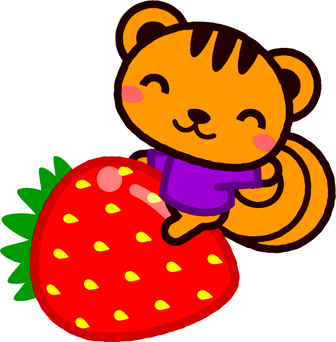 苺に乗るリスのイラスト