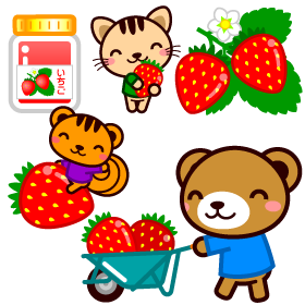 苺狩りと動物イラスト