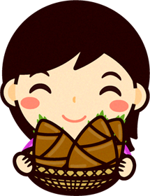 籠に入れた筍を持つ女の子イラスト