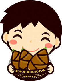 籠に入れた筍を持つ男の子イラスト