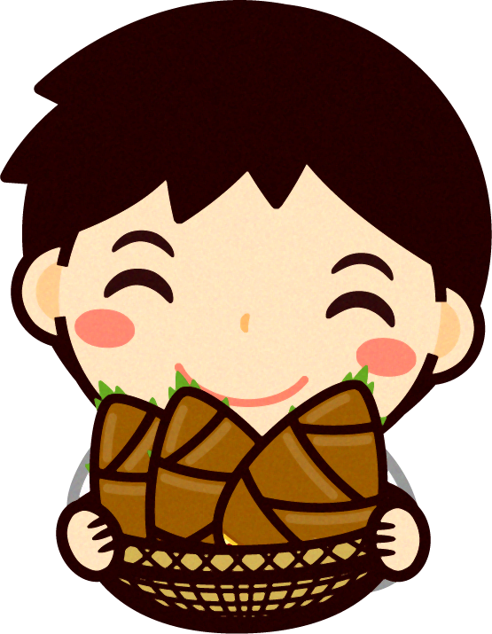 籠に入れた筍を持つ男の子イラスト