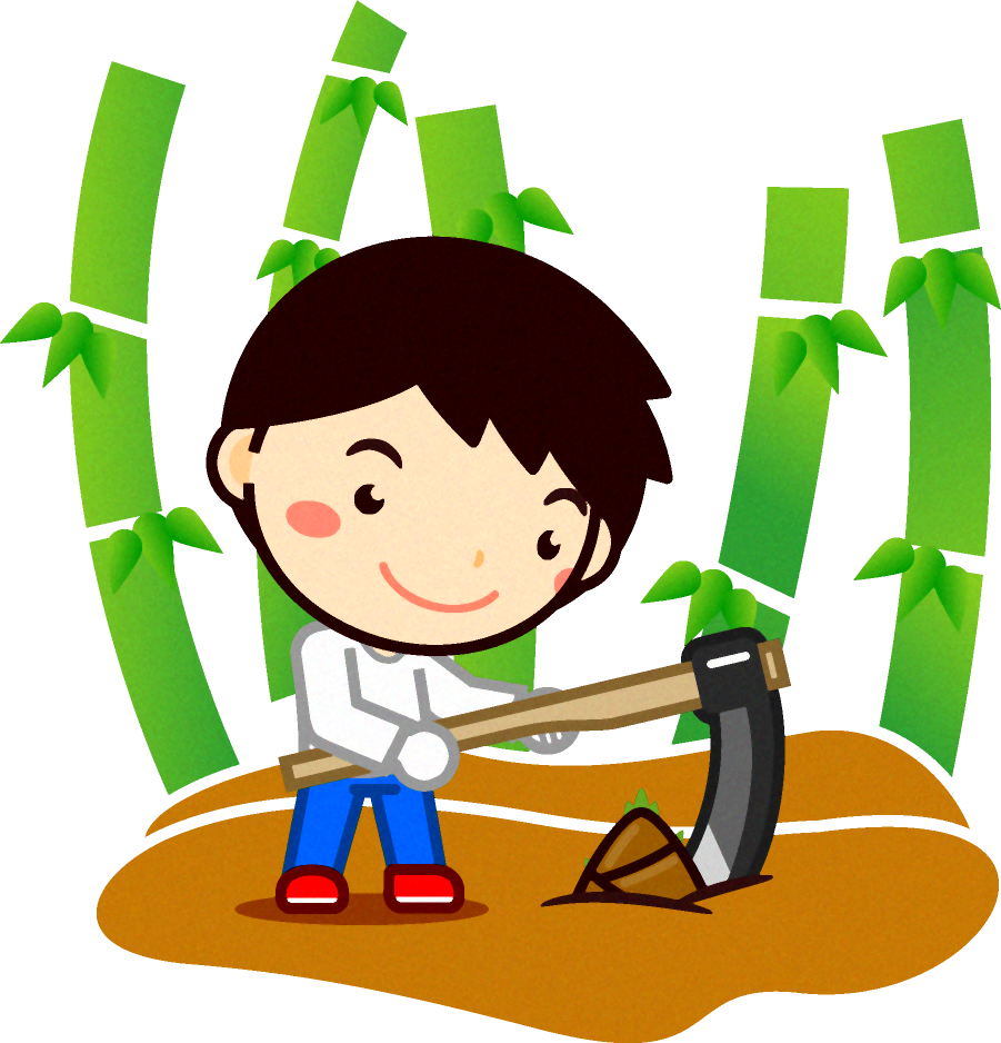 筍を掘る男の子イラスト