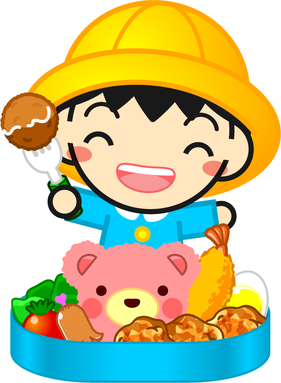 お弁当と幼稚園児イラスト