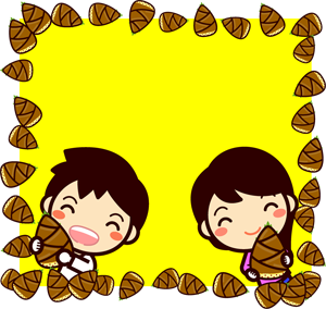 筍と子供たちのフレームイラスト