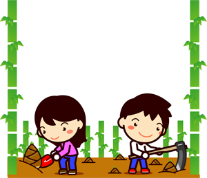 筍掘りをする子供たちのフレームイラスト