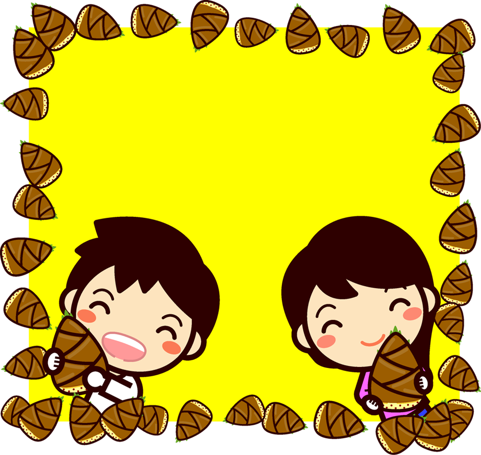 筍と子供たちのフレームイラスト