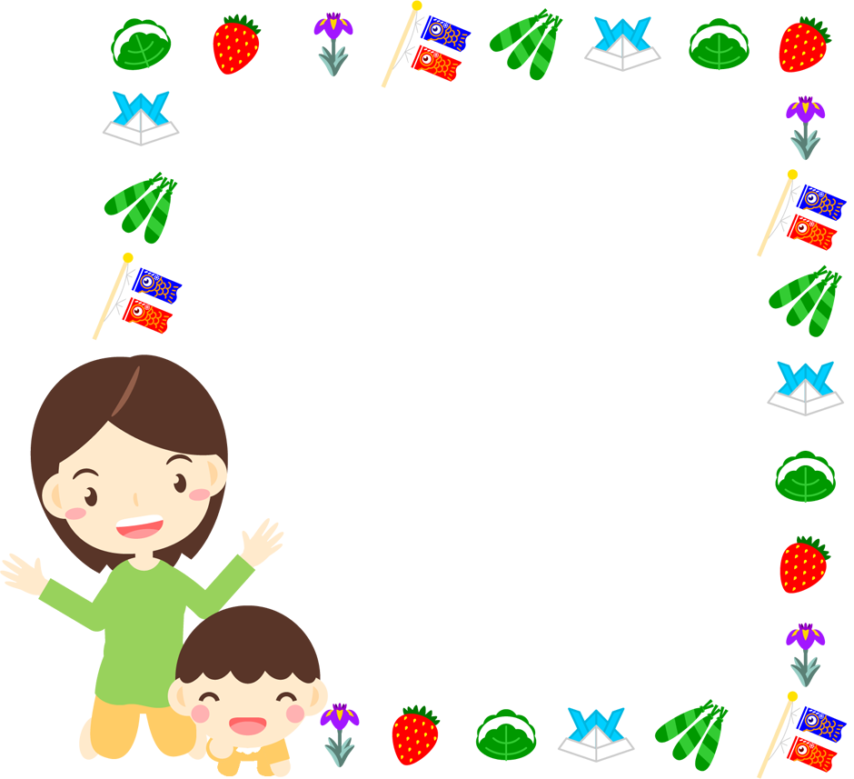 5月の赤ちゃんとお母さんのフレームイラスト