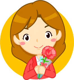カーネーションを持ったお母さんイラスト/ロングヘアの女性