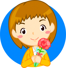 カーネーションを持ったお母さんイラスト/茶髪ショートの女性