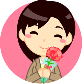 カーネーションを持った笑顔のお母さんイラスト
