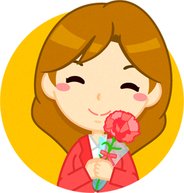 カーネーションを持った笑顔のお母さんイラスト/ロングヘアの女性