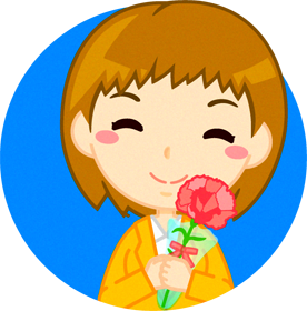 カーネーションを持った笑顔のお母さんイラスト/茶髪ショートの女性