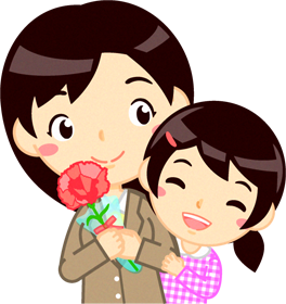 お母さんにカーネーションをプレゼントした女の子イラスト