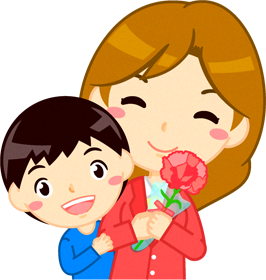 お母さんにカーネーションをプレゼントした男の子イラスト