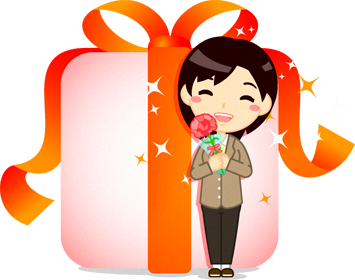 母さんとプレゼントのイラスト