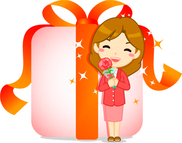 お母さんとプレゼントのイラスト/ロングヘアの女性