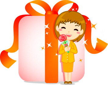 お母さんとプレゼントのイラスト/茶髪ショートの女性
