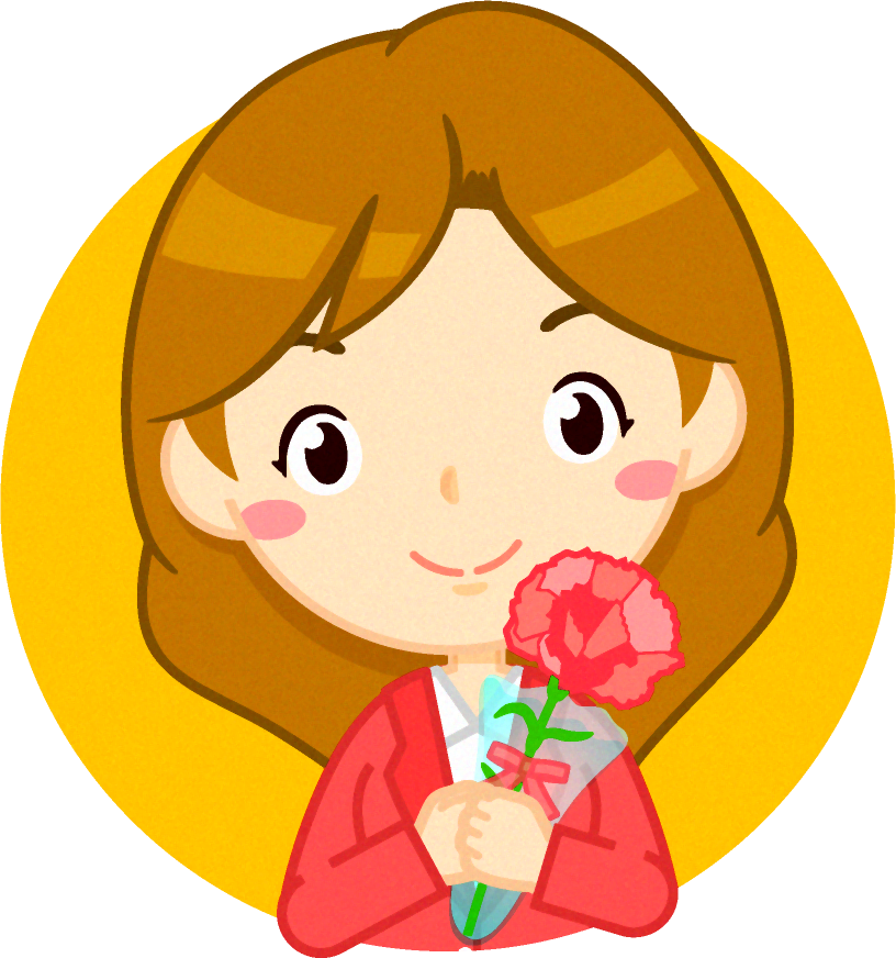 カーネーションを持ったお母さんイラスト/ロングヘアの女性