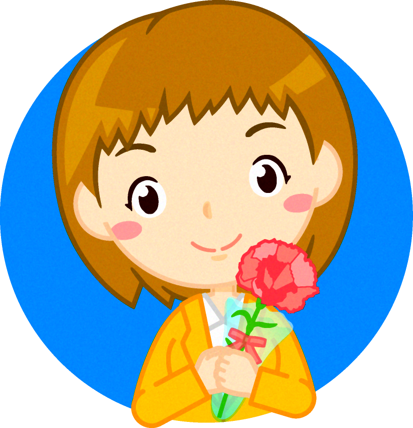 カーネーションを持ったお母さんイラスト/茶髪ショートの女性
