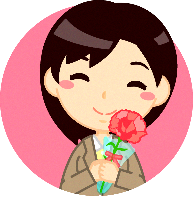 カーネーションを持った笑顔のお母さんイラスト