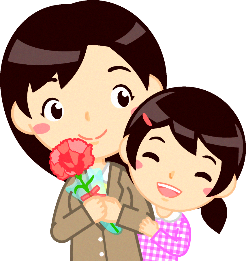 お母さんにカーネーションをプレゼントした女の子イラスト