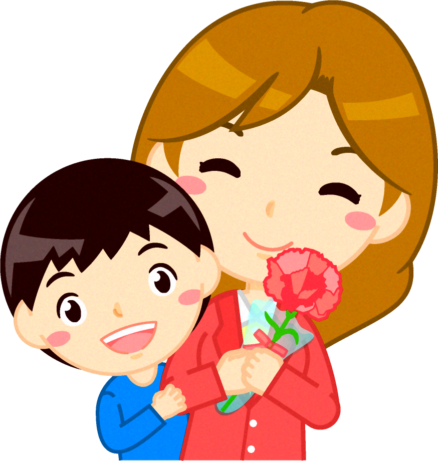 お母さんにカーネーションをプレゼントした男の子イラスト