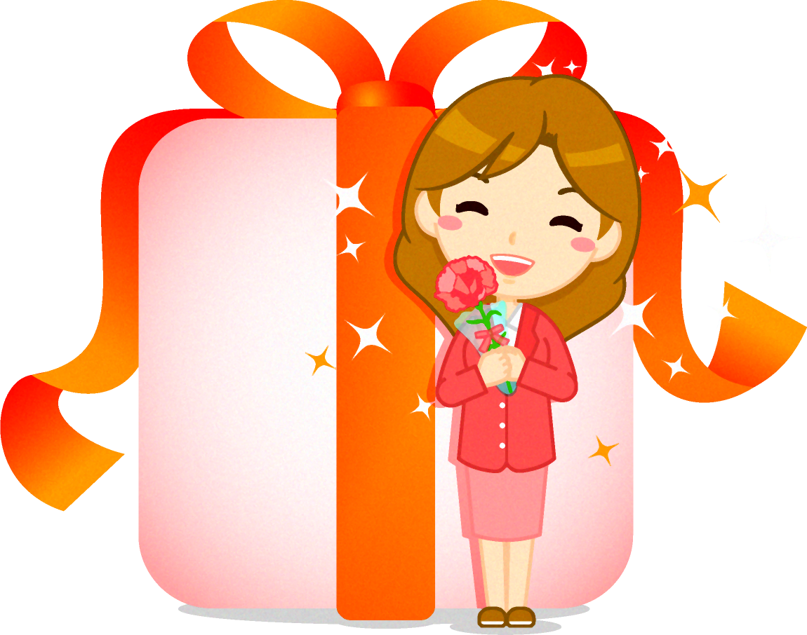 お母さんとプレゼントのイラスト/ロングヘアの女性