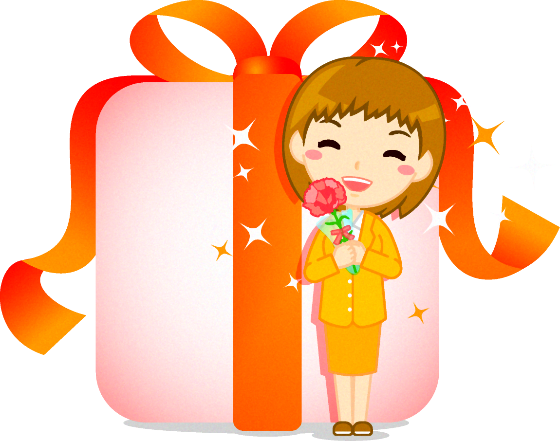 お母さんとプレゼントのイラスト/茶髪ショートの女性