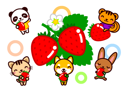 苺狩りとかわいい動物イラスト 