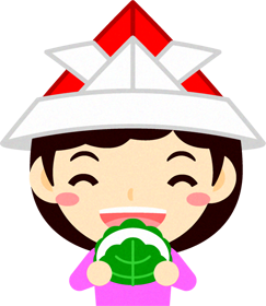 柏餅と女の子イラスト/紙兜