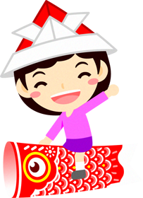 鯉のぼりに乗った子供のイラスト/女の子