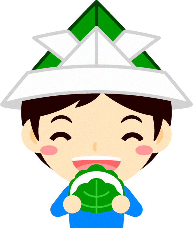 柏餅と男の子イラスト/紙兜