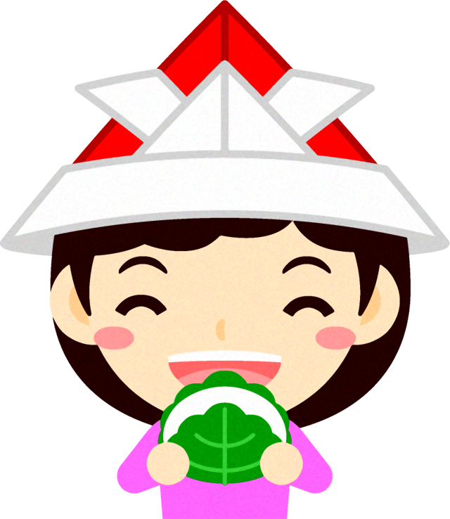 柏餅と女の子イラスト/紙兜