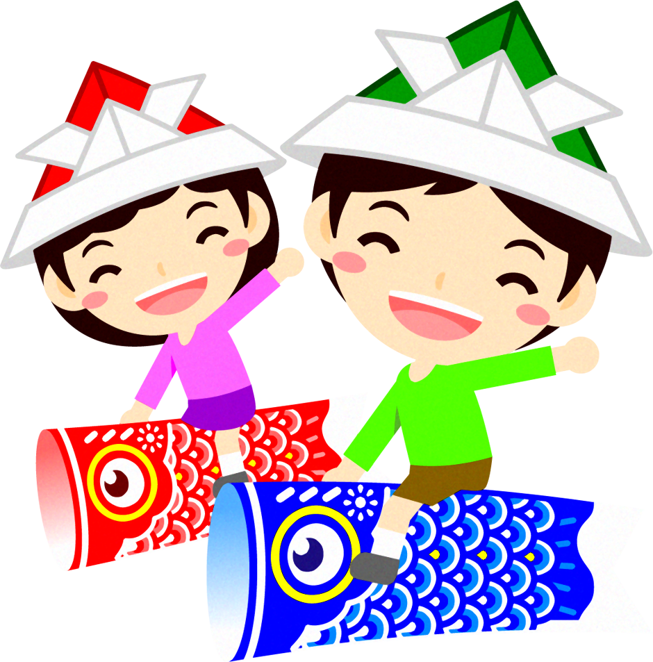 鯉のぼりに乗る子供たちイラスト