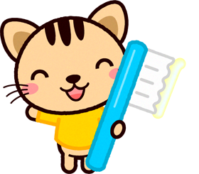 歯ブラシを持ったネコのイラスト