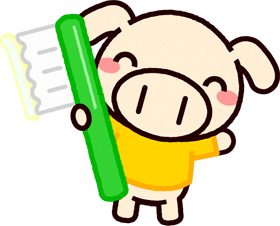 歯ブラシを持ったブタのイラスト