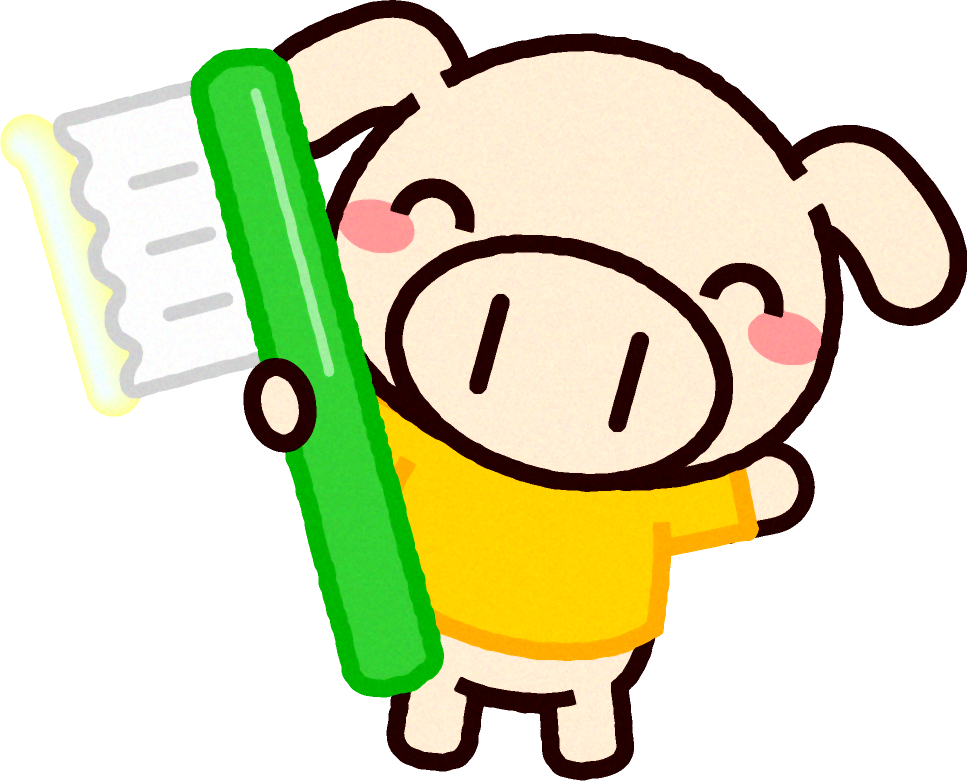 歯ブラシを持ったブタのイラスト