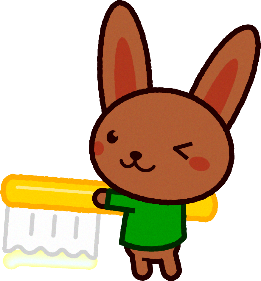 歯ブラシを持った野ウサギのイラスト