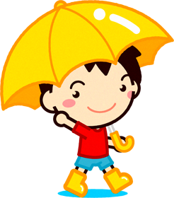 傘を差して歩きながら手を振る男の子イラスト