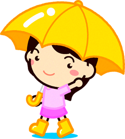 傘を差して歩きながら手を振る女の子イラスト