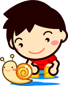 カタツムリを観察する男の子イラスト