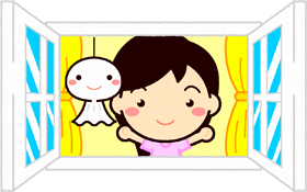てるてる坊主と窓を開ける女の子イラスト
