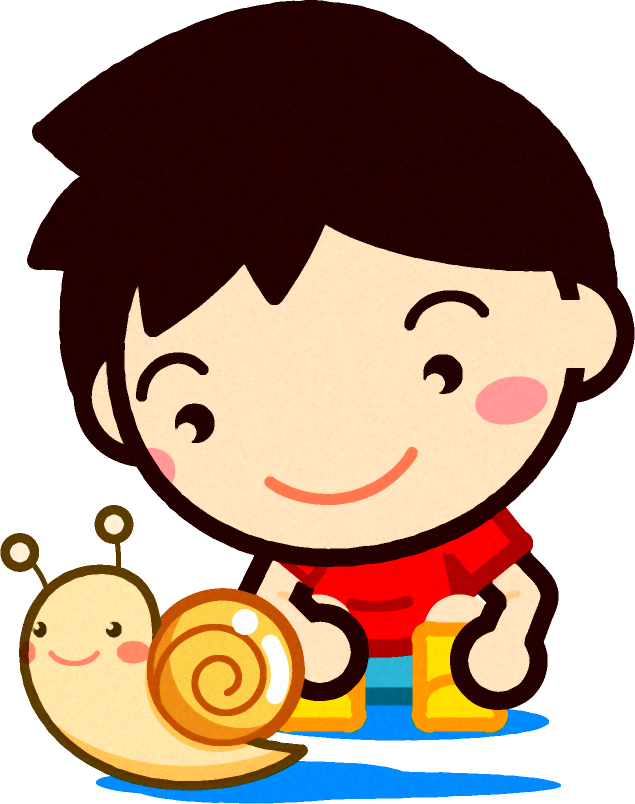 カタツムリを観察する男の子イラスト