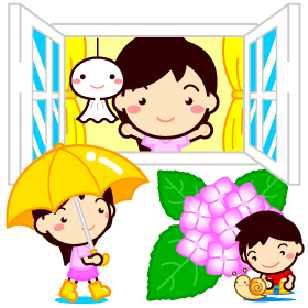 梅雨と子供たちのイラスト