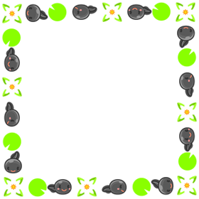 オタマジャクシと睡蓮のフレームイラスト