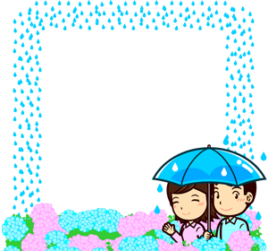 紫陽花と人のフレームイラスト