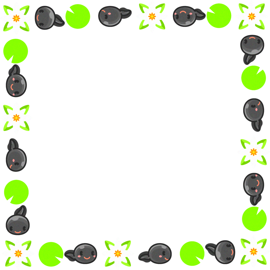 オタマジャクシと睡蓮のフレームイラスト