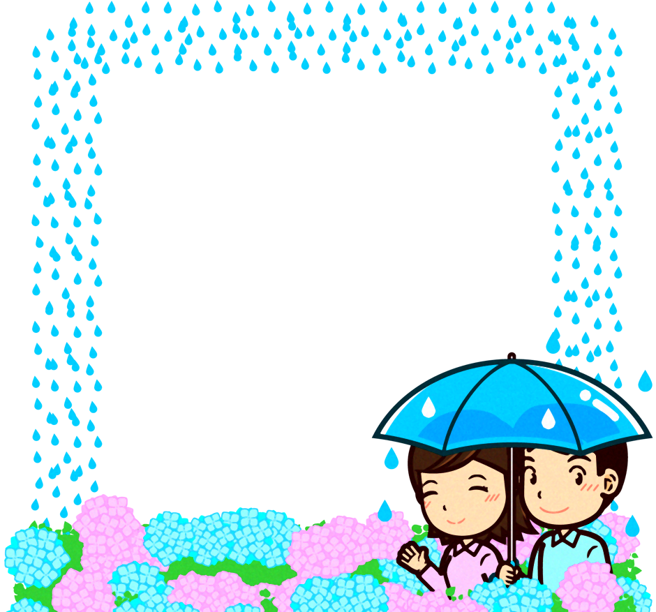 紫陽花と人のフレームイラスト