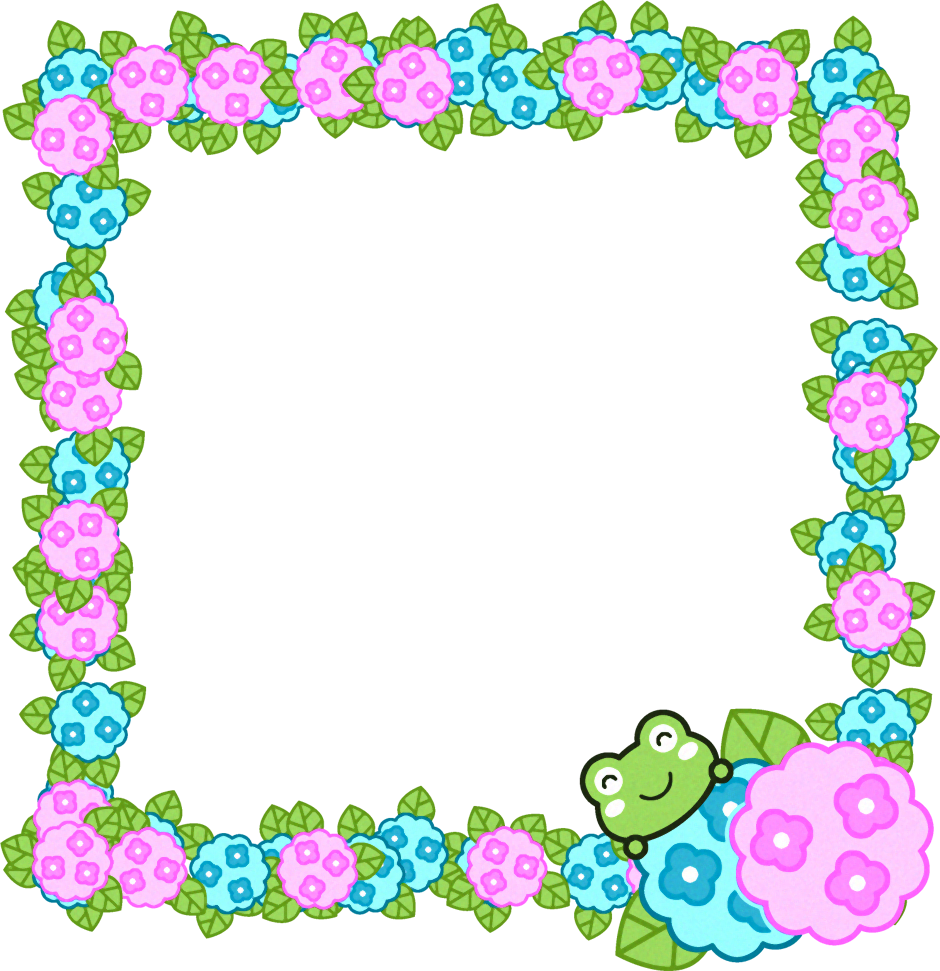 カエルと紫陽花のフレームイラスト