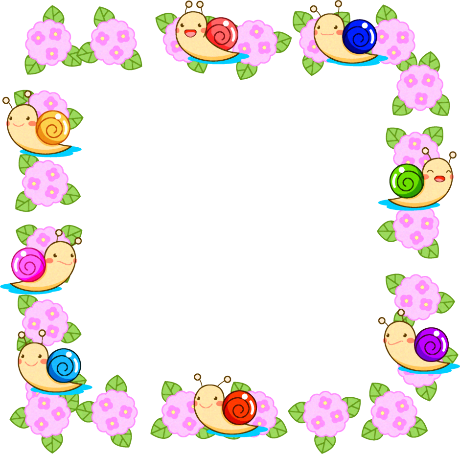 カタツムリと紫陽花のフレームイラスト
